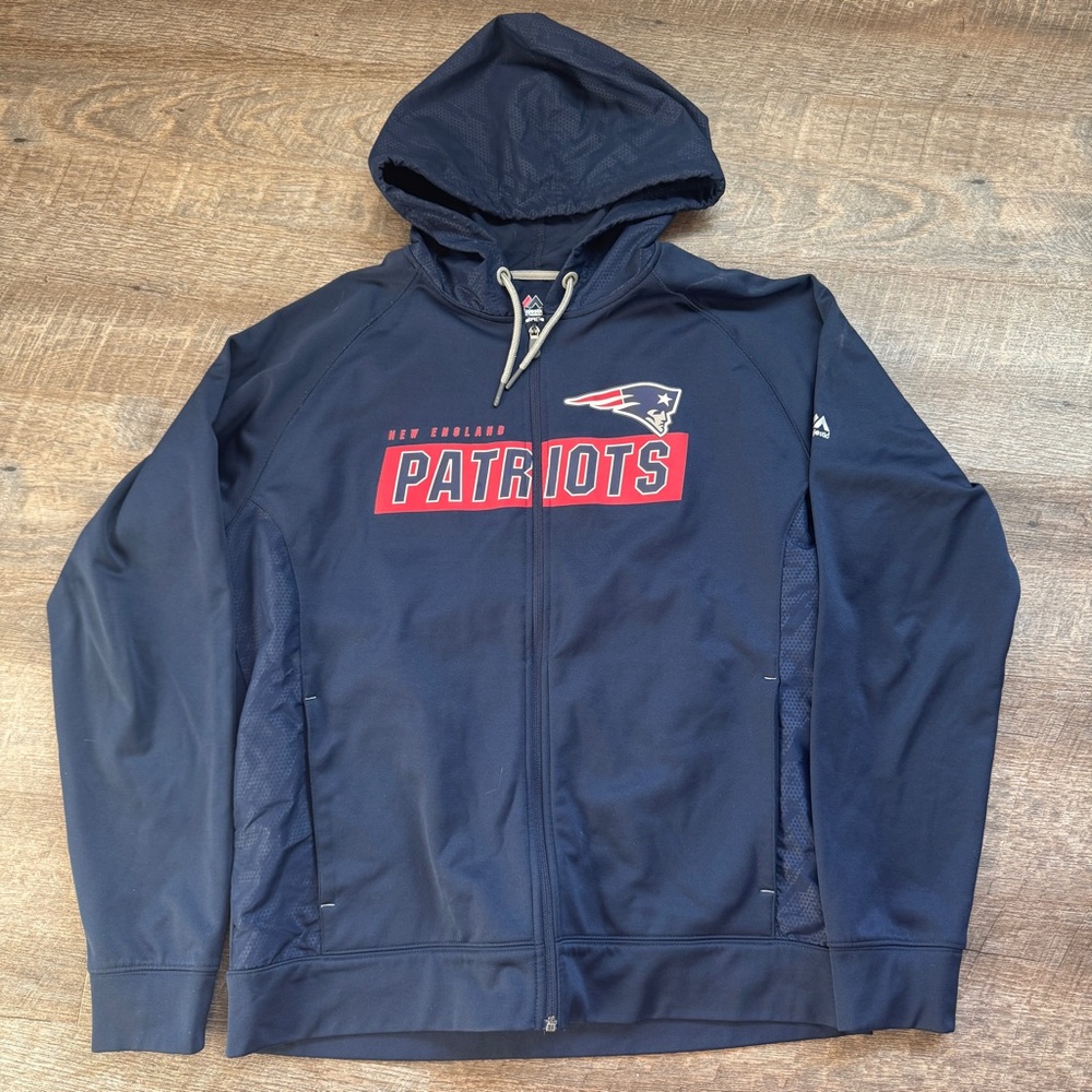 New England Patriots Full Zip Hoodie Men's Large Blue Majestic